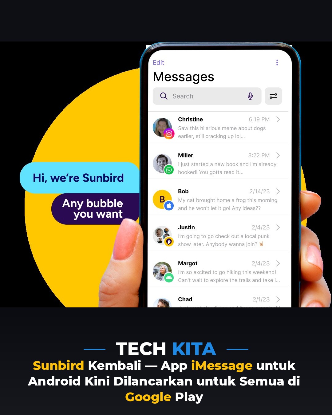 Sunbird Kembali — App iMessage untuk Android Kini Dilancarkan untuk Semua di Google Play