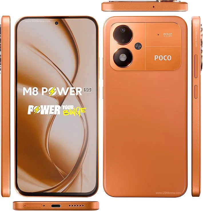 Poco M8 Power — render rasmi dari GSMArena, phone bajet 8,000mAh